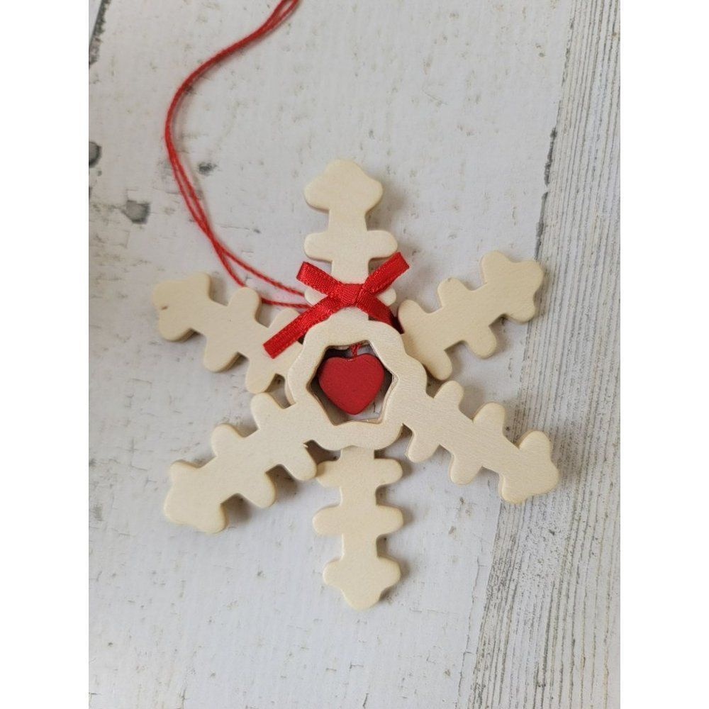 Wooden snowflake heart bow ornament Xmas decor